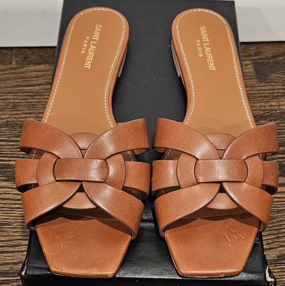Used Saint Laurent Tributr Maine Ambra Brown Women's Sandals